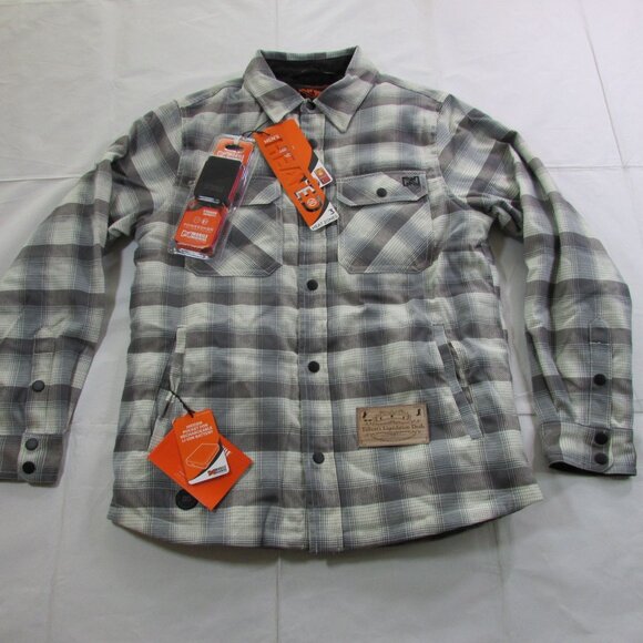 Mobile Warming Men's Flannel Heated Jacket Shacket Bluetooth Controlled Gray/Bla - Picture 1 of 5